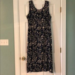 Navy/tan sleeveless print dress